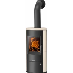 Justus Kaminofen Austin 5 5kW Stahl sw.Kalkstein Cream Anschl. oben 150mm