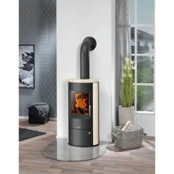 Justus Kaminofen Austin 5 5kW Stahl sw.Kalkstein Cream Anschl. oben 150mm