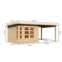 Blockbohlenhaus Kastorf 6 naturbelassen mit Anbaudach^Karibu New