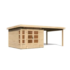 Blockbohlenhaus Kastorf 6 naturbelassen mit Anbaudach^Karibu New