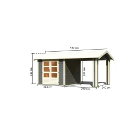 Blockbohlenhaus Theres 3 terragrau mit Dachausbauelement*Karibu Clearance