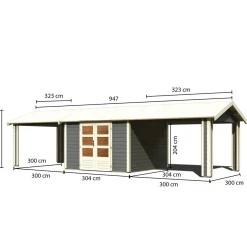 Blockbohlenhaus Theres 7 terragrau mit 2 Dachausbauelementen*Karibu Clearance