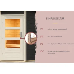 Saunahaus- Set „Mikka“ terragrau mit Ofen 9 kW Bio ext. Steuerung*Karibu New