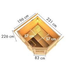 Karibu Saunahaus- Set „Mikka“ terragrau mit Ofen 9 kW ext. Steuerung