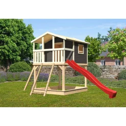 Stelzenhaus Benjamin natur inkl Rutsche rot und Netzrampe^Karibu Best