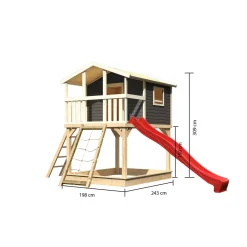 Stelzenhaus Benjamin natur inkl Rutsche rot und Netzrampe^Karibu Best