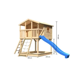 Stelzenhaus Benjamin natur inkl Rutsche blau und Netzrampe^Karibu Hot