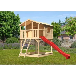 Karibu Stelzenhaus Benjamin naturbelassen inkl Rutsche rot