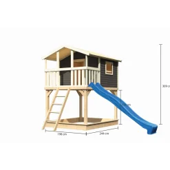 Karibu Stelzenhaus Benjamin terragrau inkl Rutsche blau