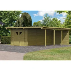 Karibu Doppelcarport Eco 2 Variante B inkl Abstellraum mit 2 Seitenwänden und Rückwand