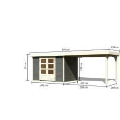 Gartenhaus Askola 4 terragrau mit Anbaudach 2.80m^Karibu Best