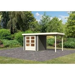 Gartenhaus-Set Askola 2 mit Anbaudach 2,40 m terragrau*Karibu