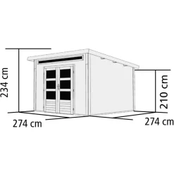 Gartenhaus-Set Kandem 6 mit Anbaudach 2,95 m naturbelassen^Karibu Hot