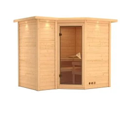Karibu Massivholzsauna Sahib 2 40 mm ohne Ofen mit Dachkranz