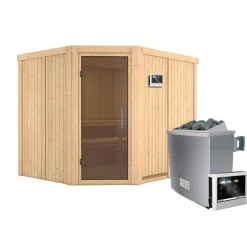 Sauna Malin Eckeinstieg 9 kW externe Strg modern Tür graphit ohne Kranz*Karibu New
