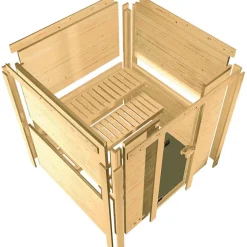 Karibu Sauna Sonara Fronteinstieg 9 kW Ofen externe Strg mit Kranz Klarglas-Tür