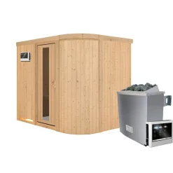 Karibu Sauna Titania 4 Fronteinstieg 9 kW Ofen externe Strg kein Kranz Energiespartür