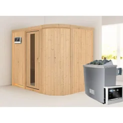 Karibu Sauna Titania 4 Fronteinstieg 9 kW Ofen externe Strg kein Kranz Energiespartür