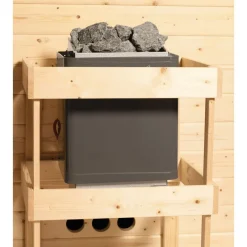 Saunahaus Hygge 38 mm ohne Ofen Klarglas-Tür terragrau*Karibu Outlet