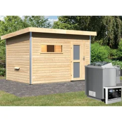 Saunahaus Skrollan 2 38 mm 9 kW Bio Ofen externe Strg moderne Tür*Karibu Discount