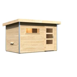 Karibu Saunahaus Skrollan 1 38 mm ohne Ofen moderne Tür