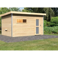 Saunahaus Skrollan 38 mm ohne Ofen Milchglastür^Karibu New