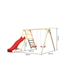 Karibu Schaukelset mit Klettergerüst naturbelassen inkl Rutsche rot