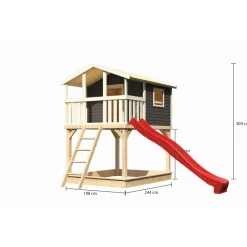 Karibu Stelzenhaus Benjamin terragrau inkl Rutsche rot