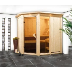 Karibu Systemsauna Fiona 1 68 mm 9 kW Ofen integr Strg mit Dachkranz
