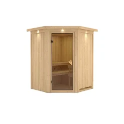 Karibu Systemsauna Larin 68 mm ohne Ofen mit Kranz