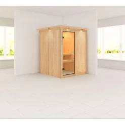 Karibu Systemsauna Minja 68 mm ohne Ofen mit Kranz