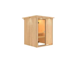 Karibu Systemsauna Minja 68 mm ohne Ofen mit Kranz