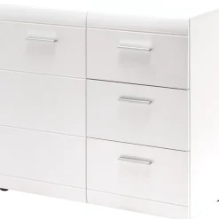 Kommode Adison Fronten in Hochglanz mit Rillenfräsung 96 x 86 x 40 cm weiß^ Sale