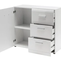 Kommode Adison Fronten in Hochglanz mit Rillenfräsung 96 x 86 x 40 cm weiß^ Sale