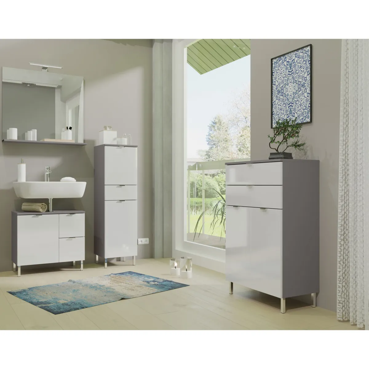 Kommode Maureen 2 Schubkästen 60 x 97 x 34 cm graphit/weiß* Online