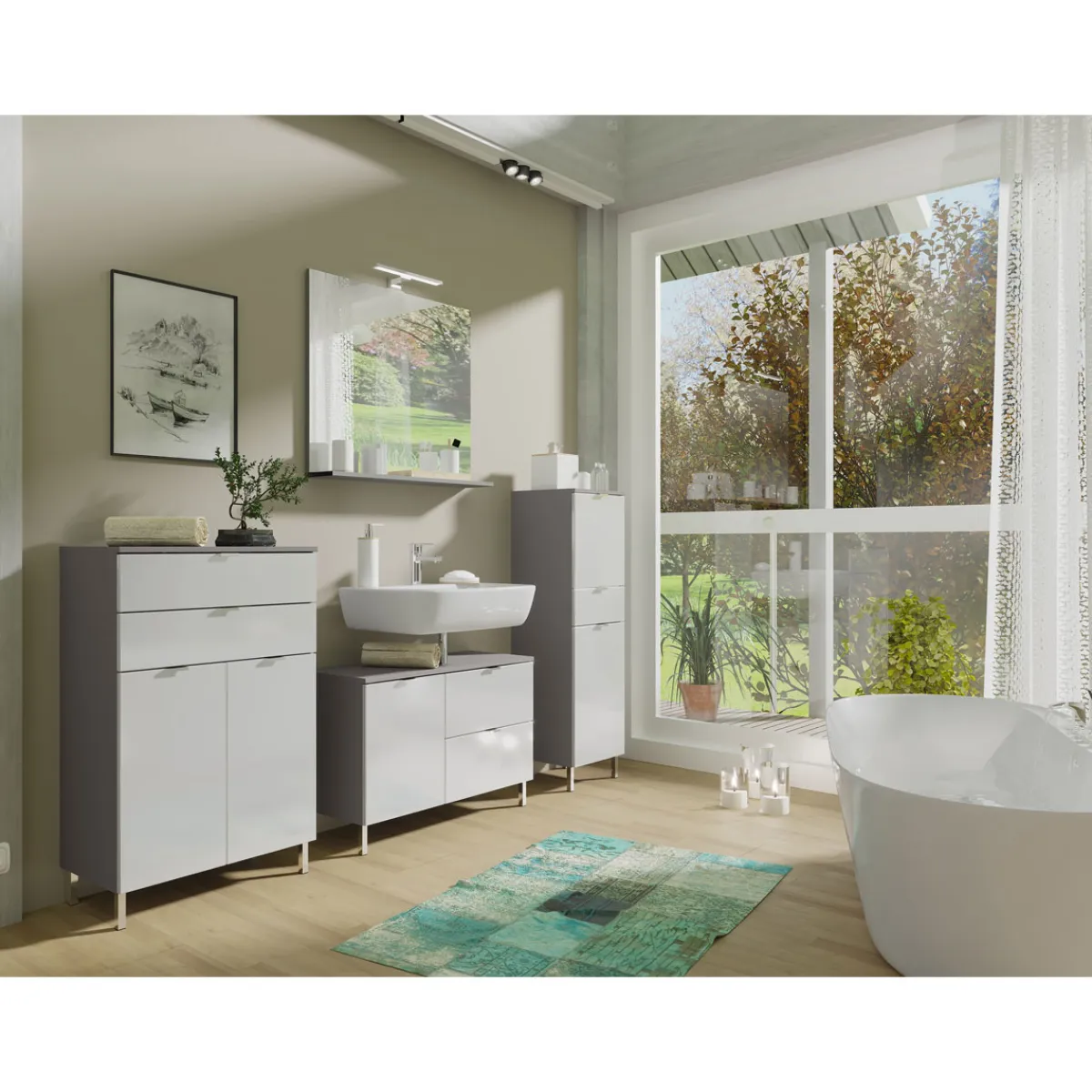 Kommode Maureen 2 Schubkästen 60 x 97 x 34 cm graphit/weiß* Online