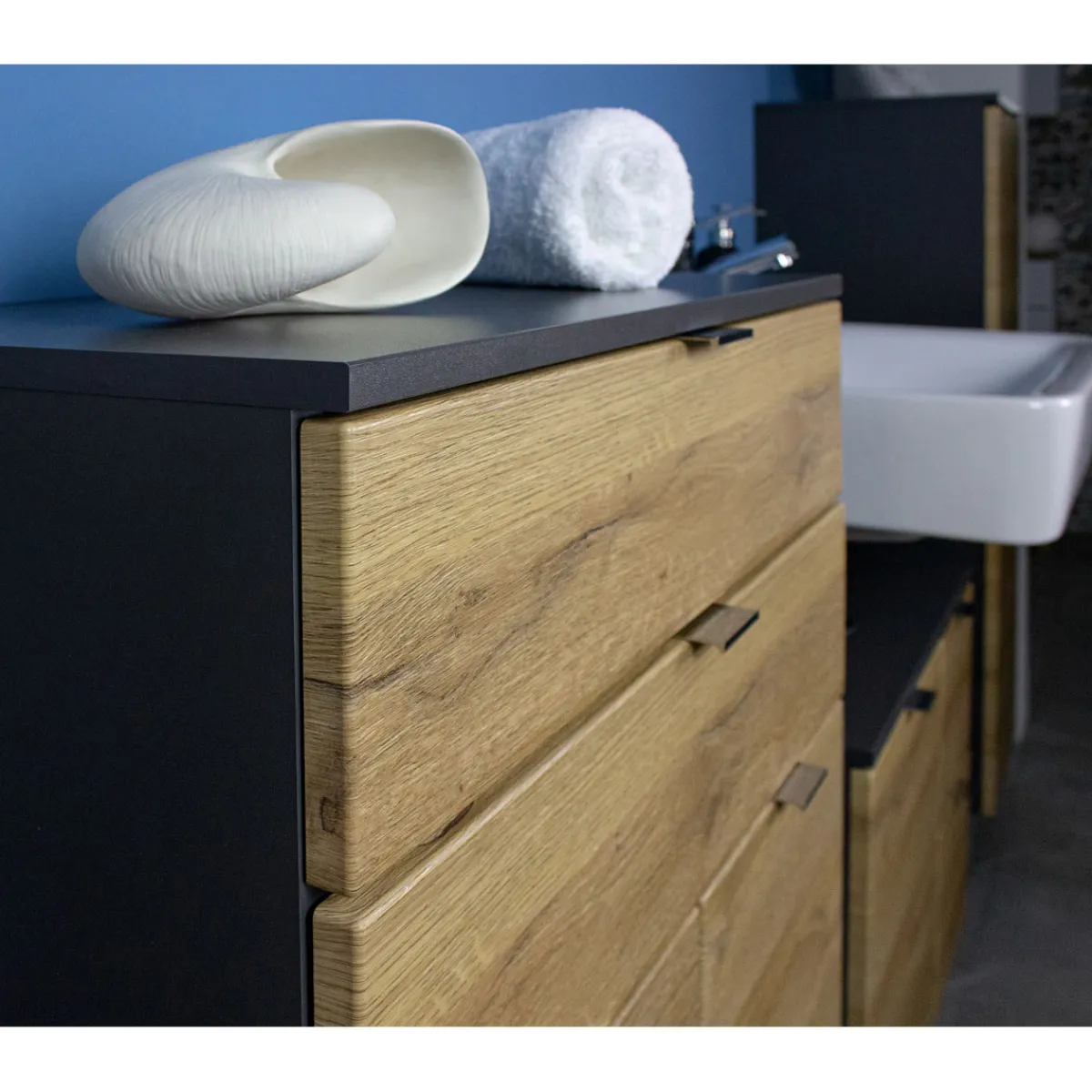 Kommode Maureen mit 2 Schubkästen 60 x 97 x 34 cm graphit/Grandson-Eiche-Nachbildung