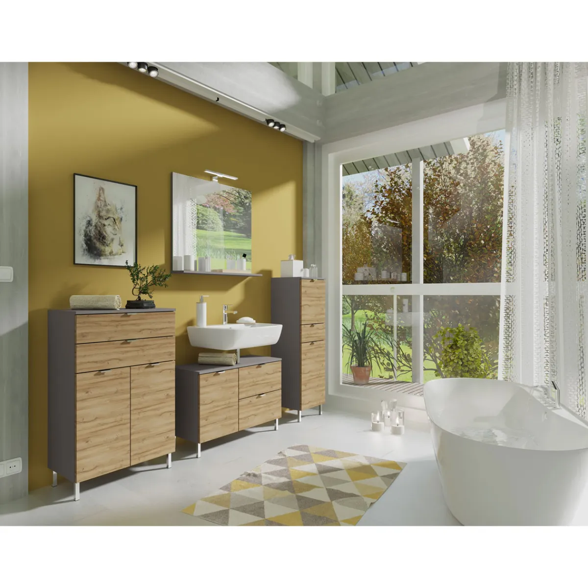 Kommode Maureen mit 2 Schubkästen 60 x 97 x 34 cm graphit/Grandson-Eiche-Nachbildung