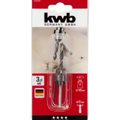 kwb Holzspiralbohrer-Set mit Aufstecksenker und Tiefenstop 3 teilig Durchmesser 3 mm