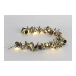 LED Girlande 120cm grün/gold Haselnuss Zapfen Kunststoff