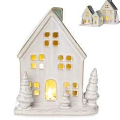 LED-Haus mit Timer 16cm creme weiss