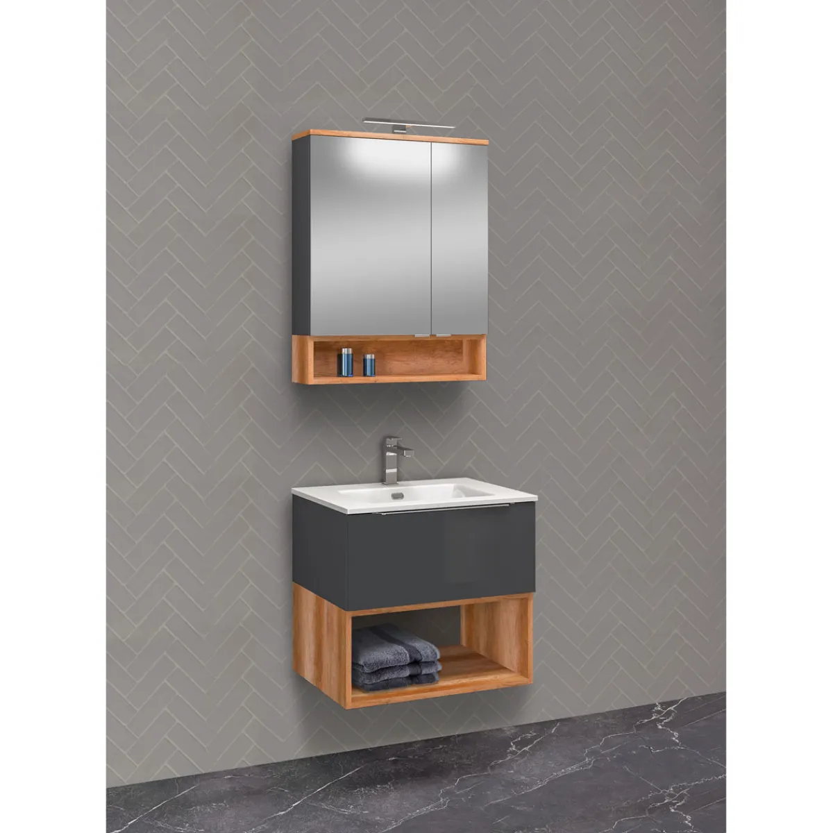 LED-Spiegelschrank Nelle anthrazit Eiche Country 60 cm^ Clearance