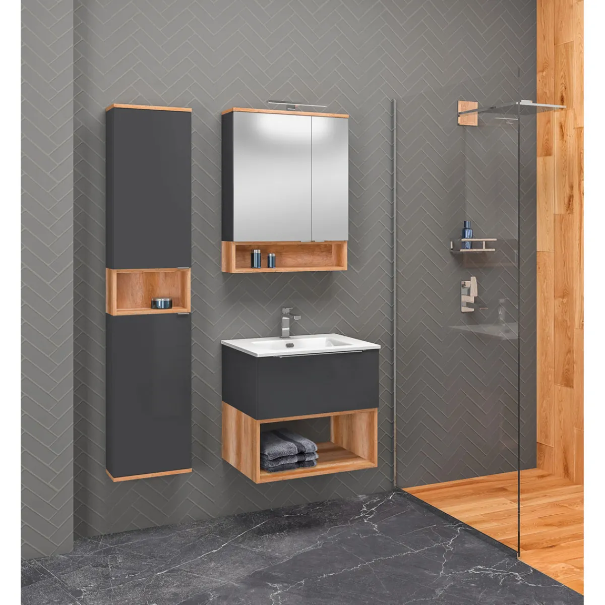 LED-Spiegelschrank Nelle anthrazit Eiche Country 60 cm^ Clearance