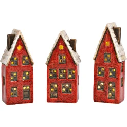 Lichthaus Stadthaus exkl. 2 x LR44 aus Steingut rot 3-fach BxHxT 7 x 19 x 6 cm^