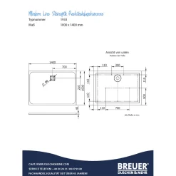 Mineralgruss-Duschwanne Modern Line Steinoptik, Sandstein, 1000 / 1400 mm