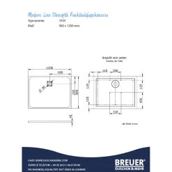 Mineralgruss-Duschwanne Modern Line Steinoptik, Weiß, 900 / 1200 mm^ Online