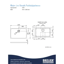 Breuer Mineralgruss-Duschwanne Modern Line Steinoptik, Weiß, 750 / 1200 mm