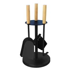 MyFireTool Kaminofenbesteck 3tlg., Farbe: Schwarz, Pulverbeschichtet, Holzgriffe
