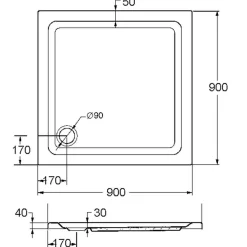Acryl-Duschbecken quadratisch 90 x 90 x 3 cm weiß^Ottofond New