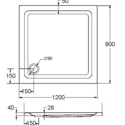 Acryl-Duschbecken 120 x 90 x 3 cm weiß^Ottofond Discount